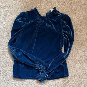 Wayf velvet Ruffle-Neck Top - blue
